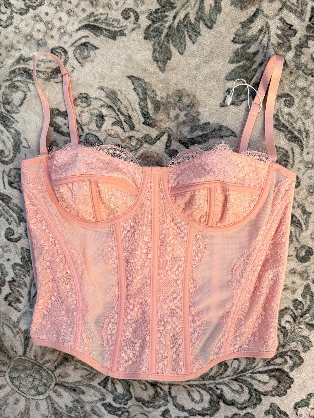 Lace Longline Bustier Corset Top - Pink